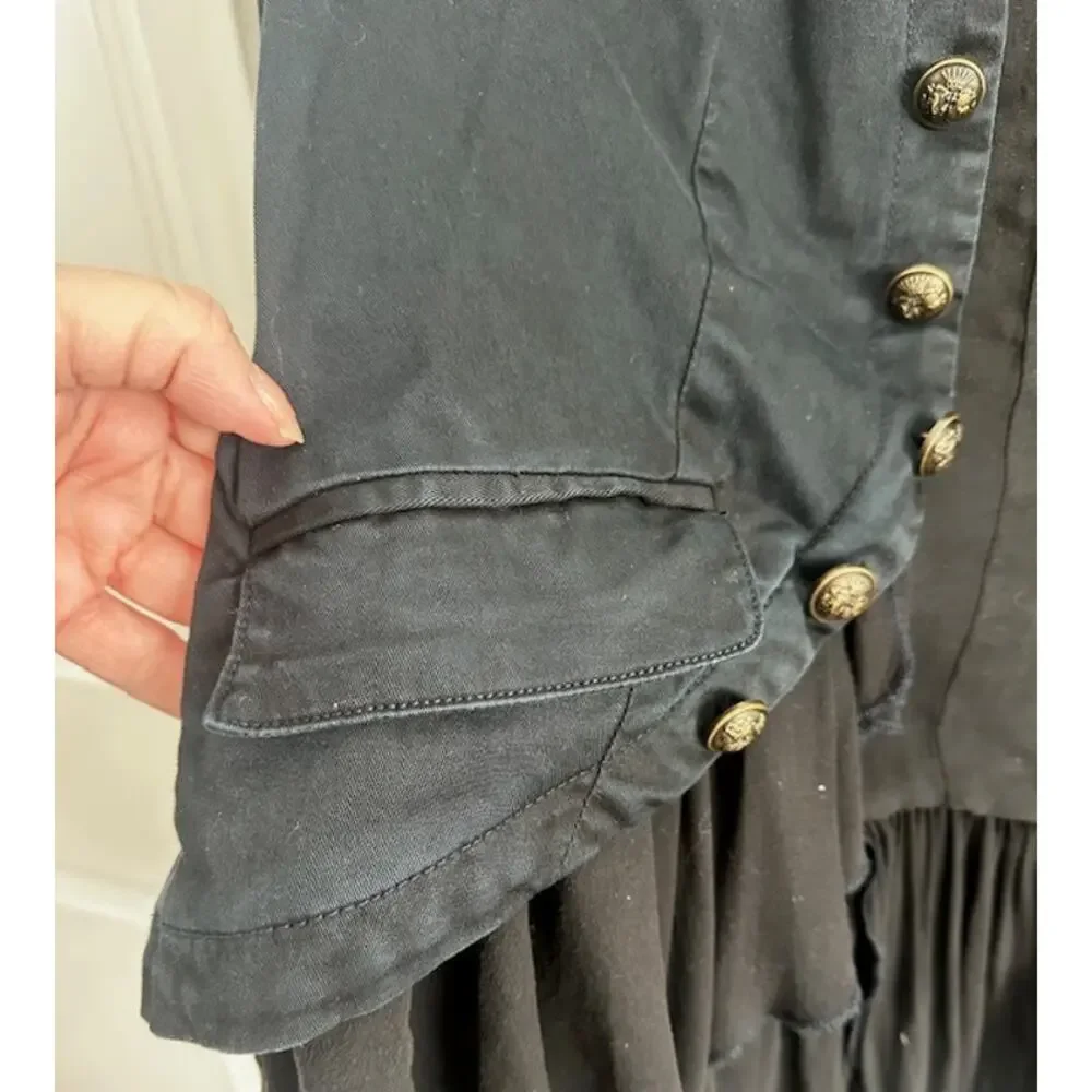 Free People Ruffled Military Romantic Jacket XS Washed Black - Picture 5 of 11